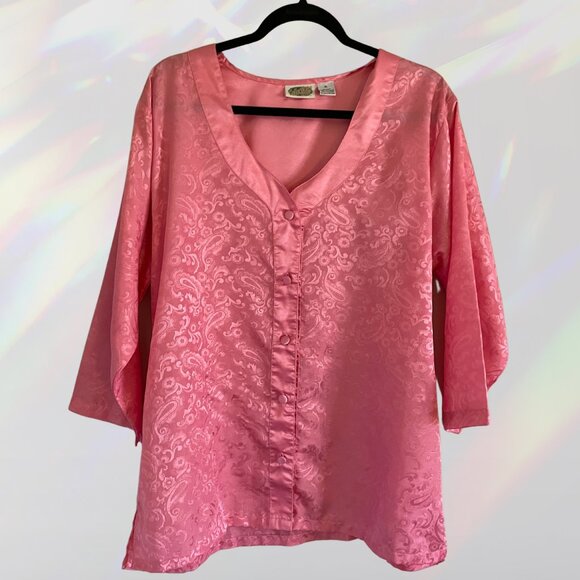Pink Silky Paisley Sleep Shirt - Button Up - Picture 1 of 4